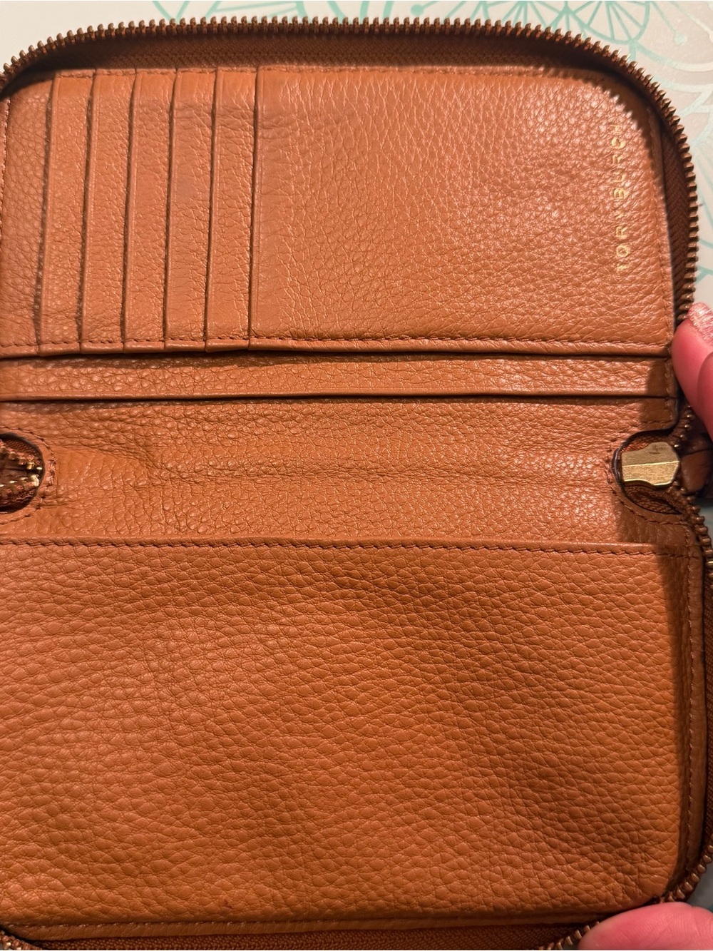 Tory Burch Pebbled Leather Zip Wristlet/Wallet - Chestnut - Picture 3 of 5